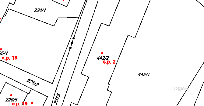 Dyjákovičky 2 na parcele st. 442/2 v KÚ Dyjákovičky, Katastrální mapa