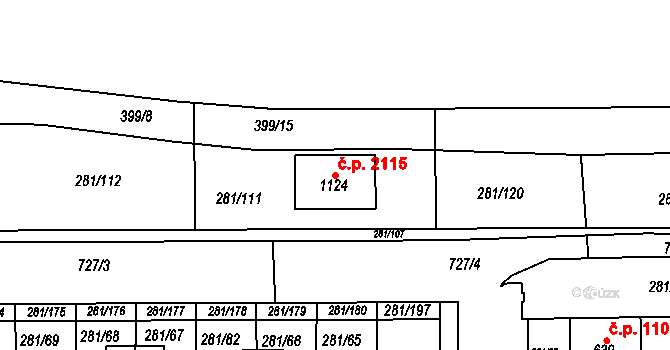 Kralupy nad Vltavou 2115 na parcele st. 1124 v KÚ Lobeč, Katastrální mapa