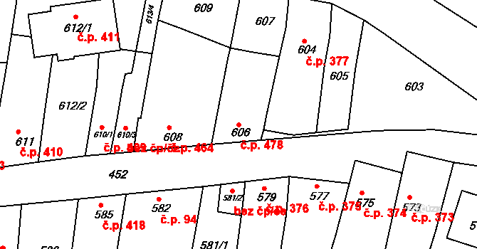 Jaroslavice 478 na parcele st. 606 v KÚ Jaroslavice, Katastrální mapa