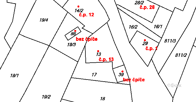 Zblovice 13 na parcele st. 13 v KÚ Zblovice, Katastrální mapa