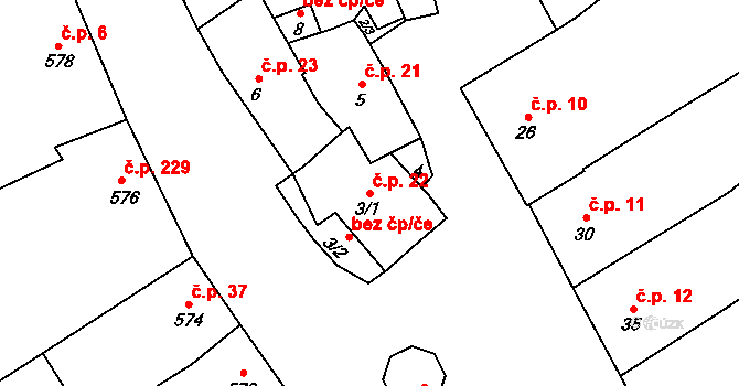 Přerov IV-Kozlovice 22, Přerov na parcele st. 3/1 v KÚ Kozlovice u Přerova, Katastrální mapa