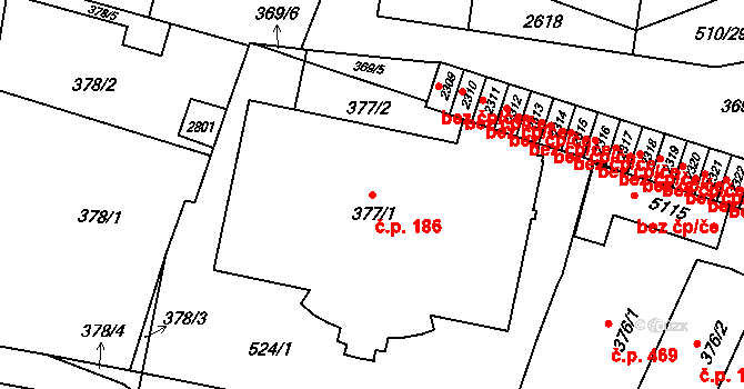 Hranice I-Město 186, Hranice na parcele st. 377/1 v KÚ Hranice, Katastrální mapa