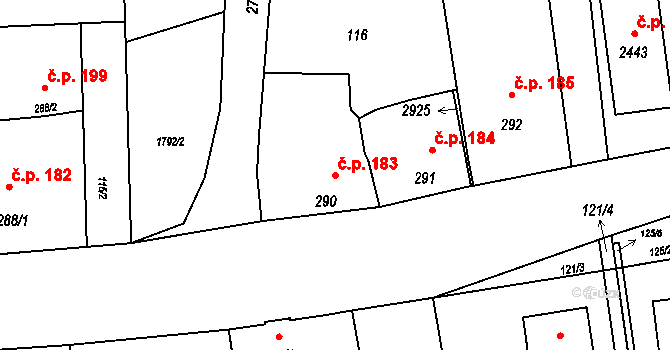 Hranice IV-Drahotuše 183, Hranice na parcele st. 290 v KÚ Drahotuše, Katastrální mapa