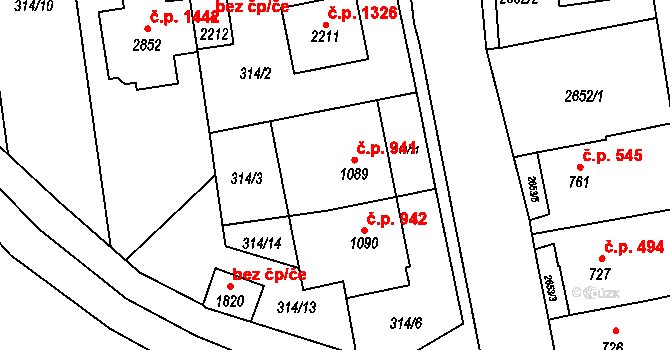 Lipník nad Bečvou I-Město 941, Lipník nad Bečvou na parcele st. 1089 v KÚ Lipník nad Bečvou, Katastrální mapa