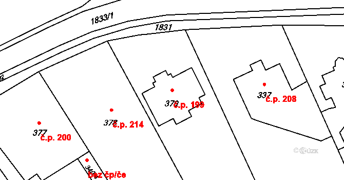 Sázava 199 na parcele st. 379 v KÚ Sázava, Katastrální mapa