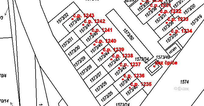 Bučovice 1239 na parcele st. 1573/44 v KÚ Bučovice, Katastrální mapa