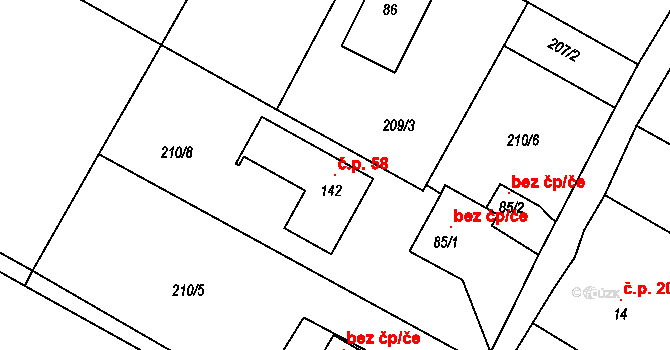 Čekanov 58, Úžice na parcele st. 142 v KÚ Čekanov, Katastrální mapa