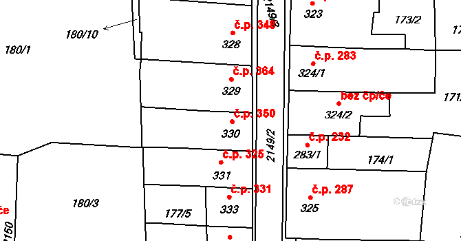 Lišov 350 na parcele st. 330 v KÚ Lišov, Katastrální mapa