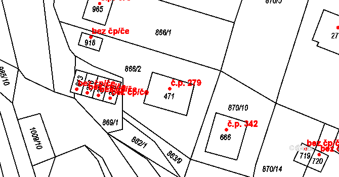 Nové Hrady 279 na parcele st. 471 v KÚ Nové Hrady, Katastrální mapa