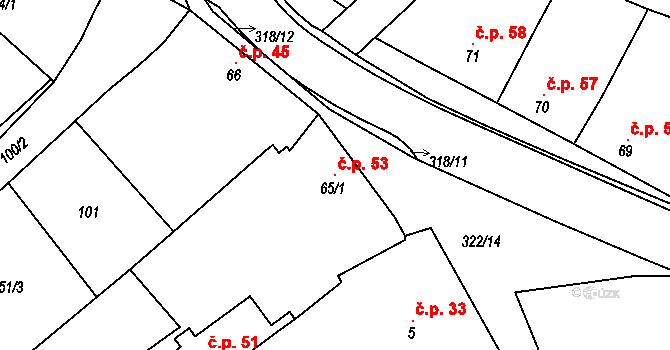 Litol 53, Lysá nad Labem na parcele st. 65/1 v KÚ Litol, Katastrální mapa