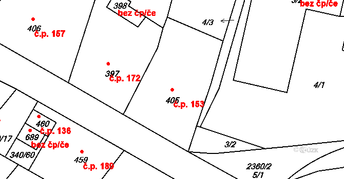 Držkov 153 na parcele st. 405 v KÚ Držkov, Katastrální mapa