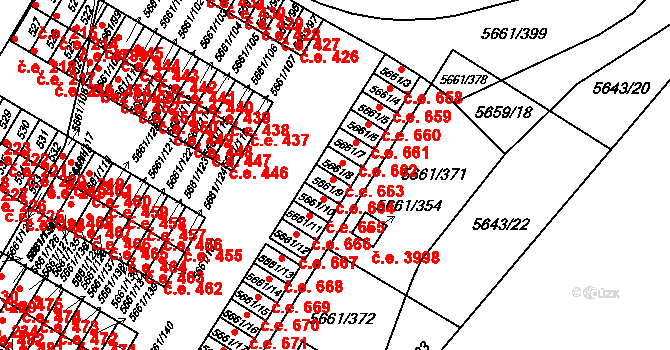 Jihlava 664 na parcele st. 5661/9 v KÚ Jihlava, Katastrální mapa