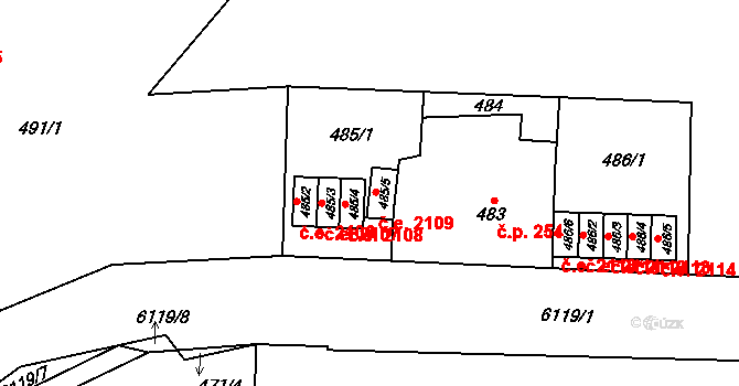 Jihlava 2109 na parcele st. 485/5 v KÚ Jihlava, Katastrální mapa