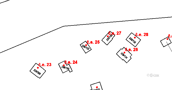 Hostěradice 25, Kamenný Přívoz na parcele st. 229/123 v KÚ Hostěradice, Katastrální mapa
