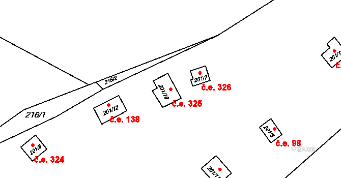 Hostěradice 325, Kamenný Přívoz na parcele st. 201/10 v KÚ Hostěradice, Katastrální mapa