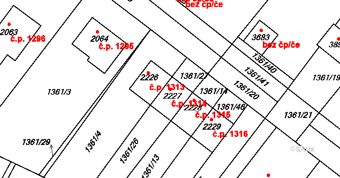 Dobříš 1314 na parcele st. 2227 v KÚ Dobříš, Katastrální mapa