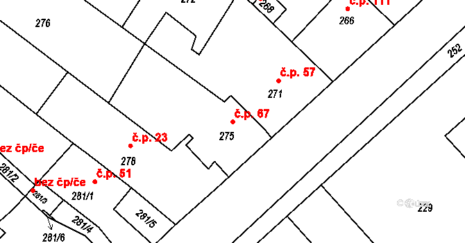 Lomnička 67 na parcele st. 275 v KÚ Lomnička u Tišnova, Katastrální mapa