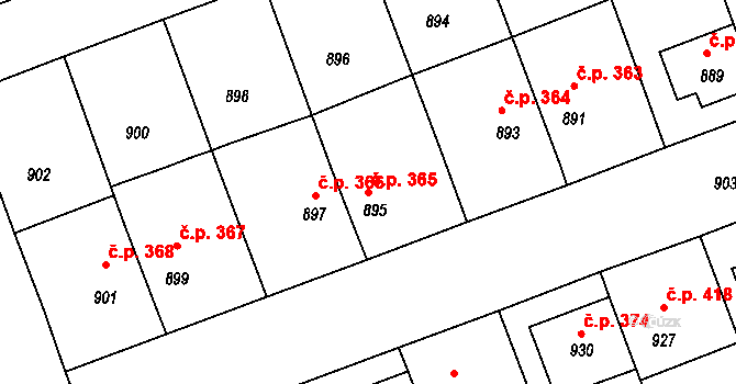 Telnice 365 na parcele st. 895 v KÚ Telnice u Brna, Katastrální mapa