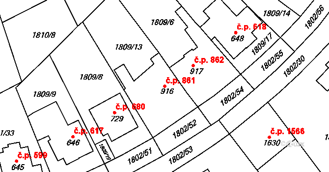 Tišnov 861 na parcele st. 916 v KÚ Tišnov, Katastrální mapa