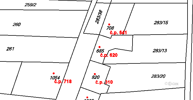 Čejkovice 620 na parcele st. 685 v KÚ Čejkovice, Katastrální mapa