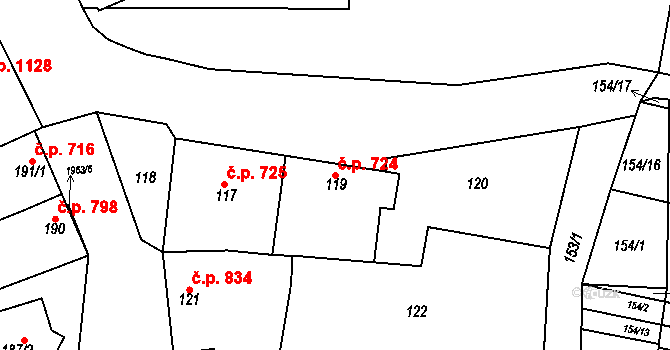 Mistřín 724, Svatobořice-Mistřín na parcele st. 119 v KÚ Mistřín, Katastrální mapa
