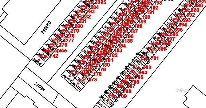 Vyškov-Předměstí 183, Vyškov na parcele st. 3467/68 v KÚ Vyškov, Katastrální mapa