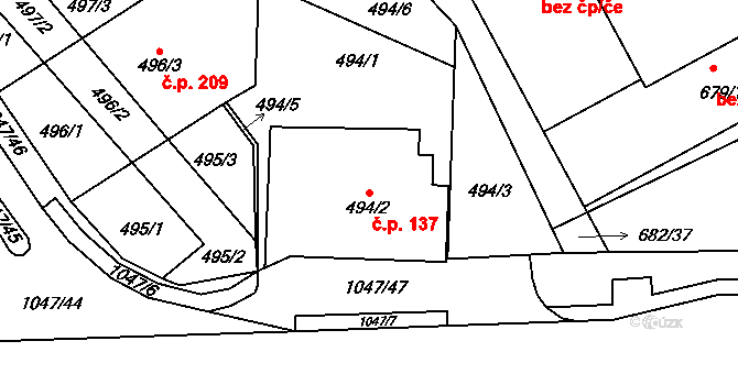 Krmelín 137 na parcele st. 494/2 v KÚ Krmelín, Katastrální mapa