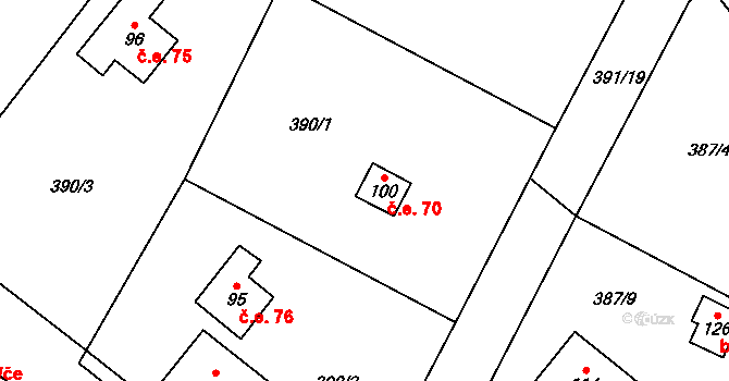 Lísek 70, Postupice na parcele st. 100 v KÚ Jemniště, Katastrální mapa