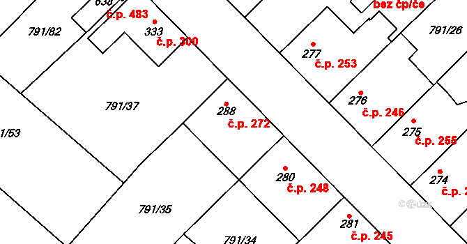 Cerhenice 272 na parcele st. 288 v KÚ Cerhenice, Katastrální mapa