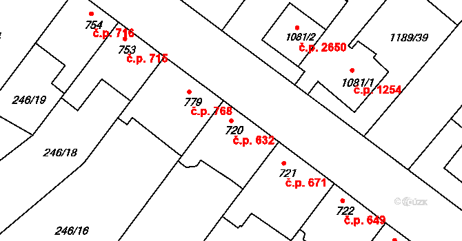 Brandýs nad Labem 632, Brandýs nad Labem-Stará Boleslav na parcele st. 720 v KÚ Brandýs nad Labem, Katastrální mapa