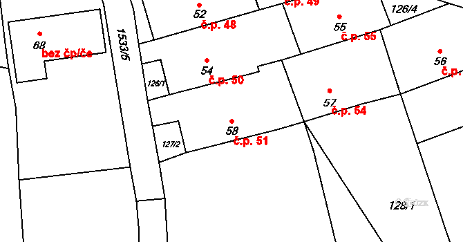 Pluhův Žďár 51 na parcele st. 58 v KÚ Pluhův Žďár, Katastrální mapa