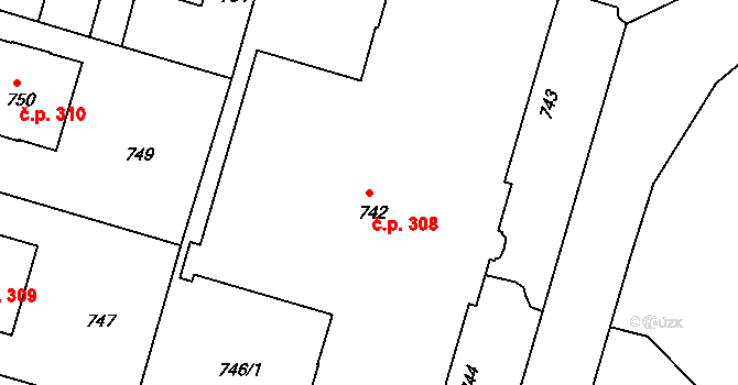 Třeboň II 308, Třeboň na parcele st. 742 v KÚ Třeboň, Katastrální mapa