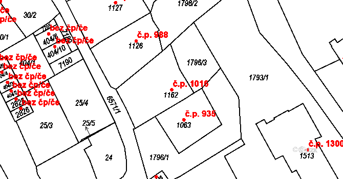 Kraslice 1016 na parcele st. 1162 v KÚ Kraslice, Katastrální mapa