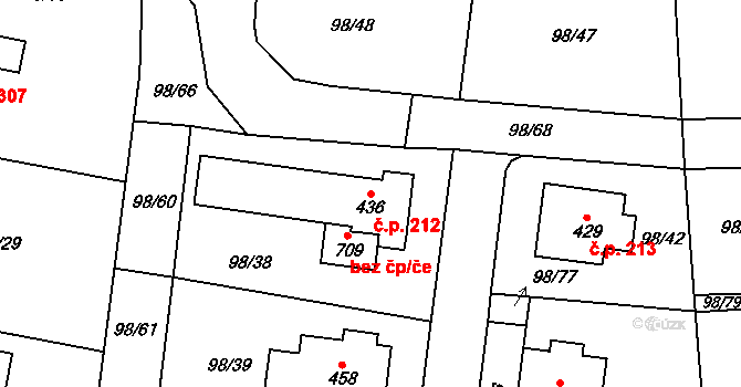 Ohrazenice 212 na parcele st. 436 v KÚ Ohrazenice u Turnova, Katastrální mapa