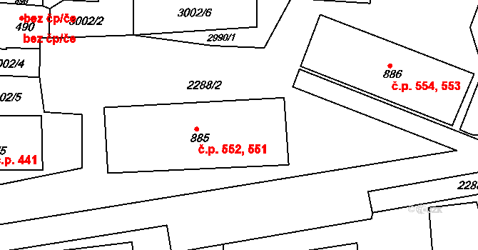 Horní Rokytnice 551,552, Rokytnice nad Jizerou na parcele st. 885 v KÚ Horní Rokytnice nad Jizerou, Katastrální mapa