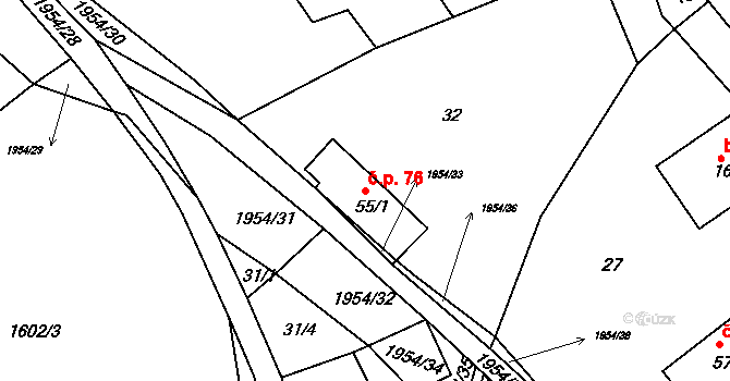Roztoky u Semil 76 na parcele st. 55/1 v KÚ Roztoky u Semil, Katastrální mapa
