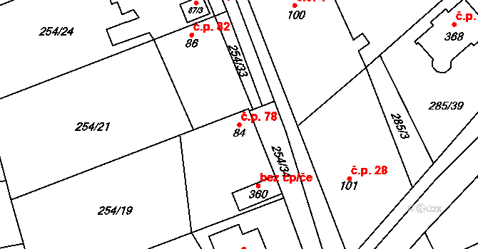 Bubovice 78 na parcele st. 84 v KÚ Bubovice, Katastrální mapa