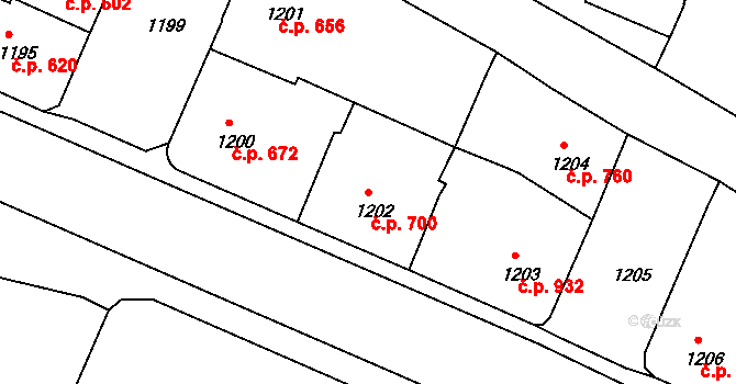 Děčín IV-Podmokly 700, Děčín na parcele st. 1202 v KÚ Podmokly, Katastrální mapa