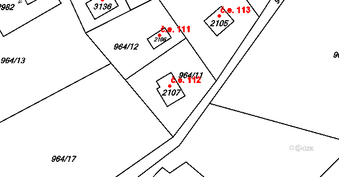 Ostravice 112 na parcele st. 2107 v KÚ Ostravice 1, Katastrální mapa