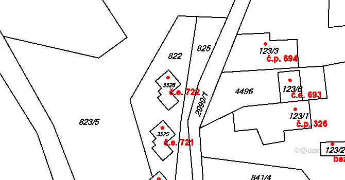 Ostravice 722 na parcele st. 3526 v KÚ Staré Hamry 2, Katastrální mapa