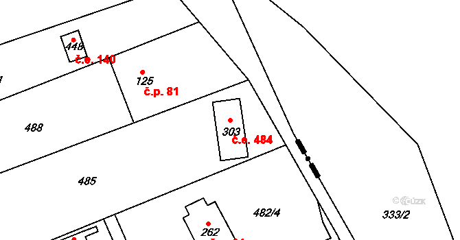 Žloukovice 484, Nižbor na parcele st. 303 v KÚ Žloukovice, Katastrální mapa