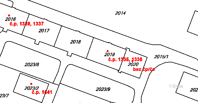 Tachov 1335,1336 na parcele st. 2019 v KÚ Tachov, Katastrální mapa
