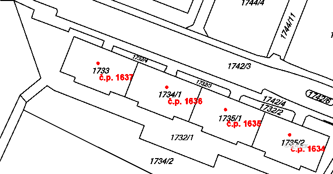 Tachov 1636 na parcele st. 1734/1 v KÚ Tachov, Katastrální mapa
