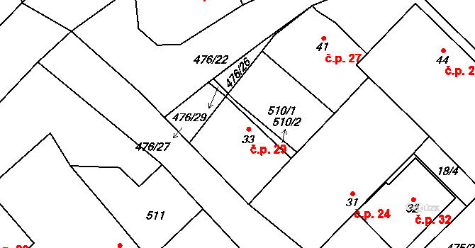 Podoliby 29, Králíky na parcele st. 33 v KÚ Podoliby, Katastrální mapa