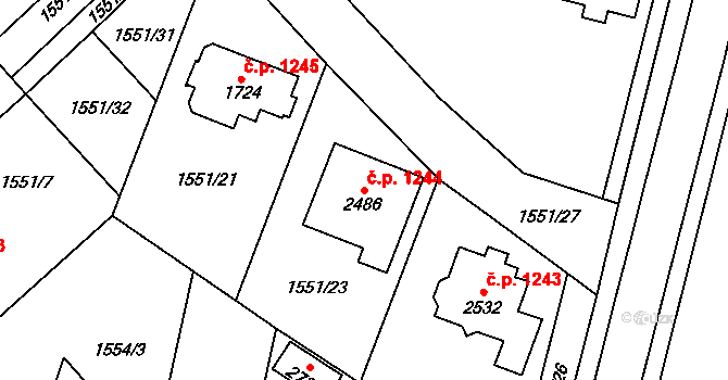 Třebechovice pod Orebem 1244 na parcele st. 2486 v KÚ Třebechovice pod Orebem, Katastrální mapa