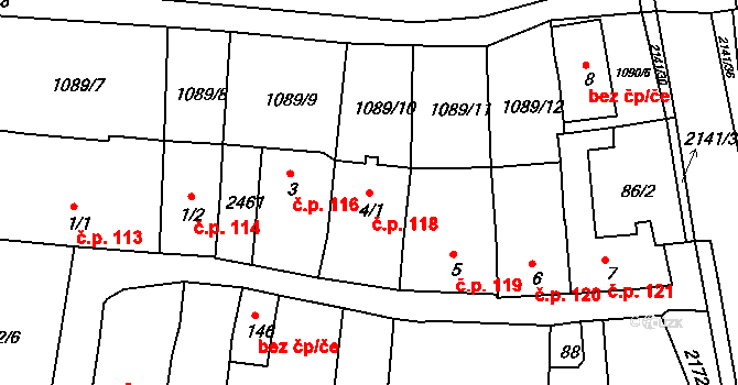 Litenčice 118 na parcele st. 4/1 v KÚ Litenčice, Katastrální mapa