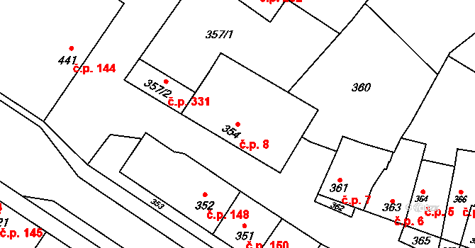 Křelov 8, Křelov-Břuchotín na parcele st. 354 v KÚ Křelov, Katastrální mapa