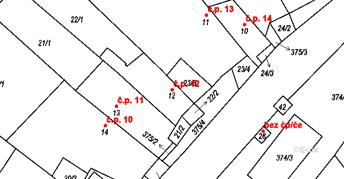 Kololeč 12, Třebenice na parcele st. 12 v KÚ Kololeč, Katastrální mapa