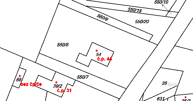 Březno 44, Velemín na parcele st. 54 v KÚ Březno, Katastrální mapa