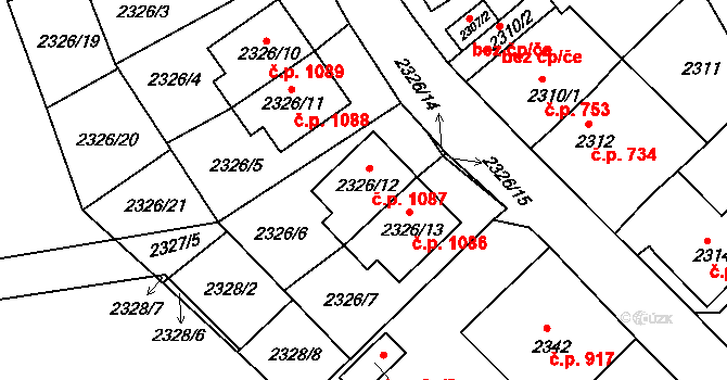 Lovosice 1087 na parcele st. 2326/12 v KÚ Lovosice, Katastrální mapa
